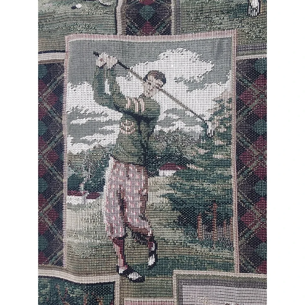 Designs by Belva White Chair Cover Green Vintage Handmade Golf Tapestry Grandpa